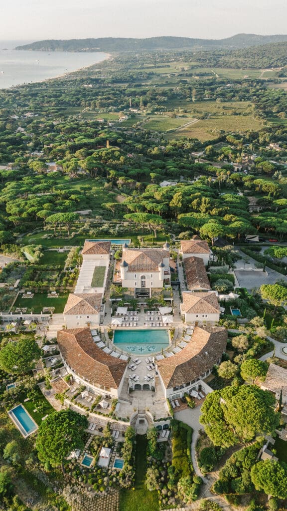 drone view of luxury wedding venue Airelles Saint-Tropez La Messardiere on the French Riviera