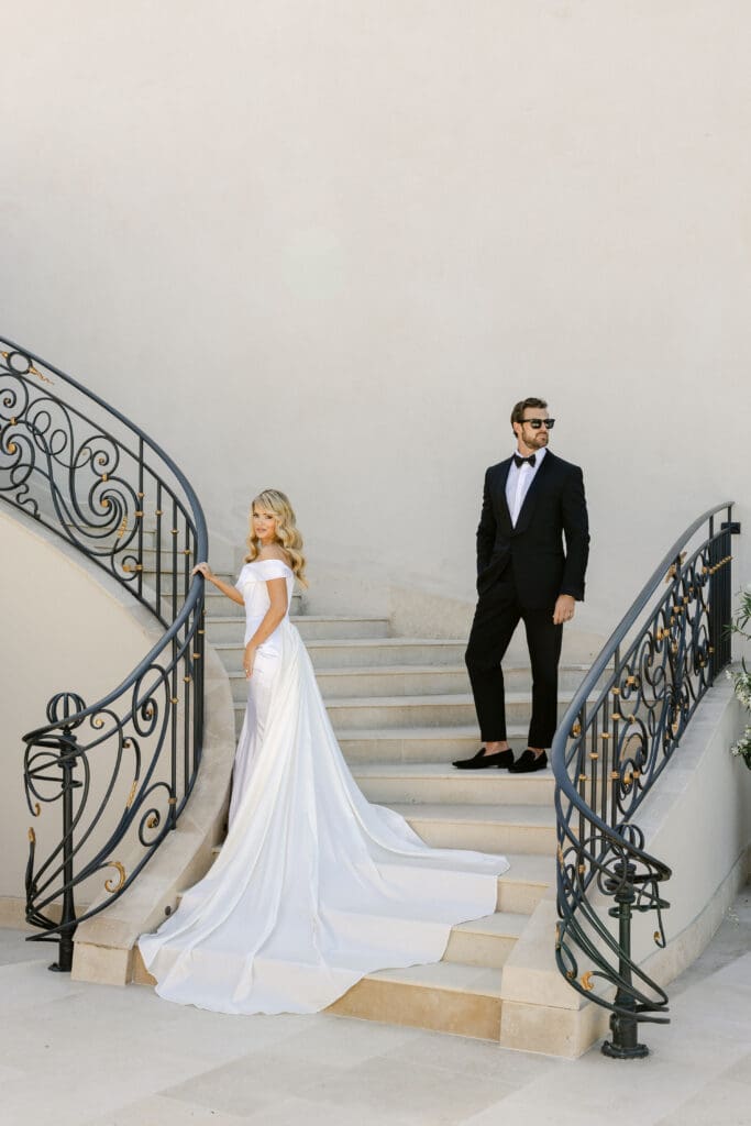 Wedding couple photo session after first look at Airelles Saint-Tropez luxury venue.