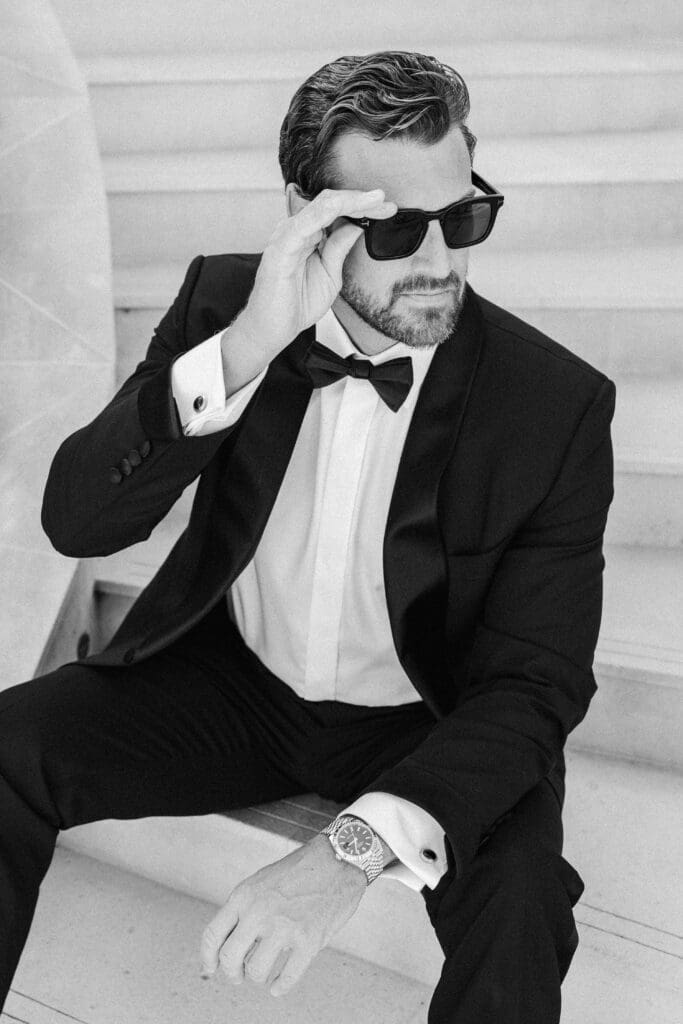 groom picture by best french wedding photographer at les airelles saint tropez