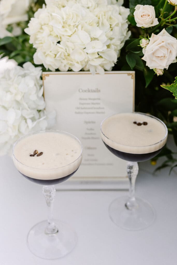 Espresso martini signature cocktail at luxury wedding cocktail hour in Saint-Tropez.