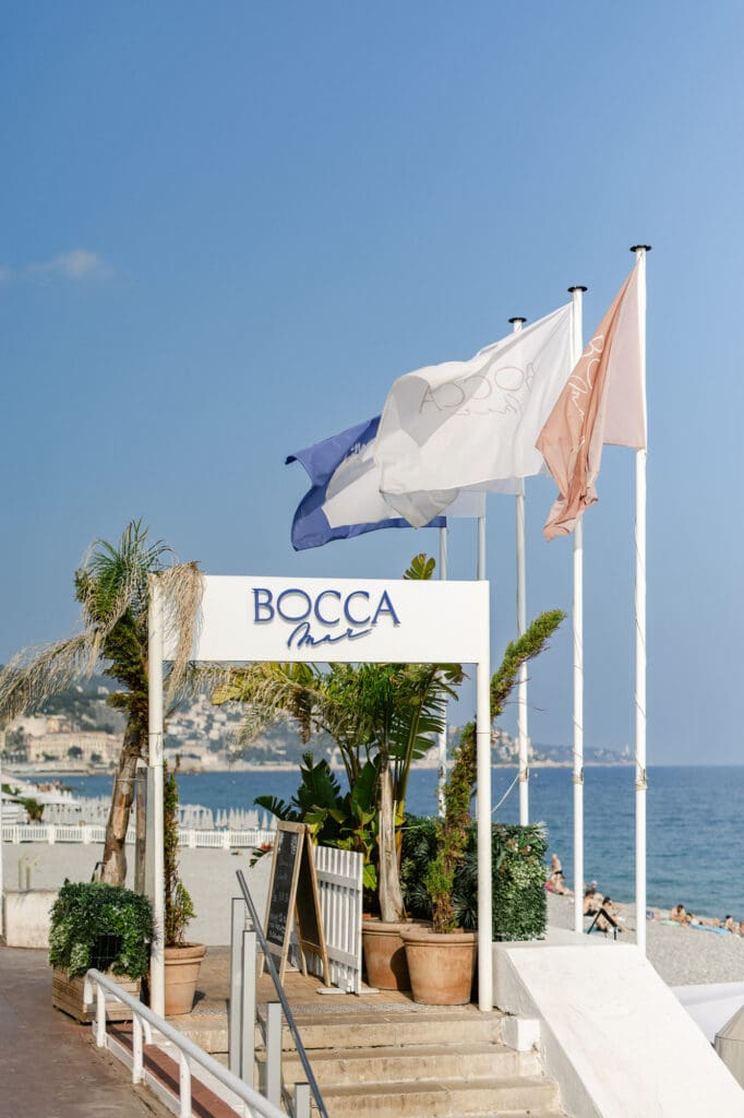 Boccamar restaurant Nice seafront venue for Mont Leuze wedding welcome dinner French Riviera — Marion Pinel