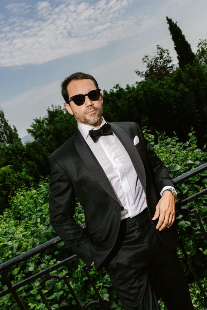 Groom editorial portrait at Château du Prieuré d'Evecquemont Paris wedding — Marion Pinel